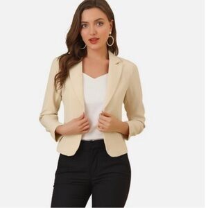 Halogen Light Tan Lightweight Summer Cropped Blazer Jacket size small
